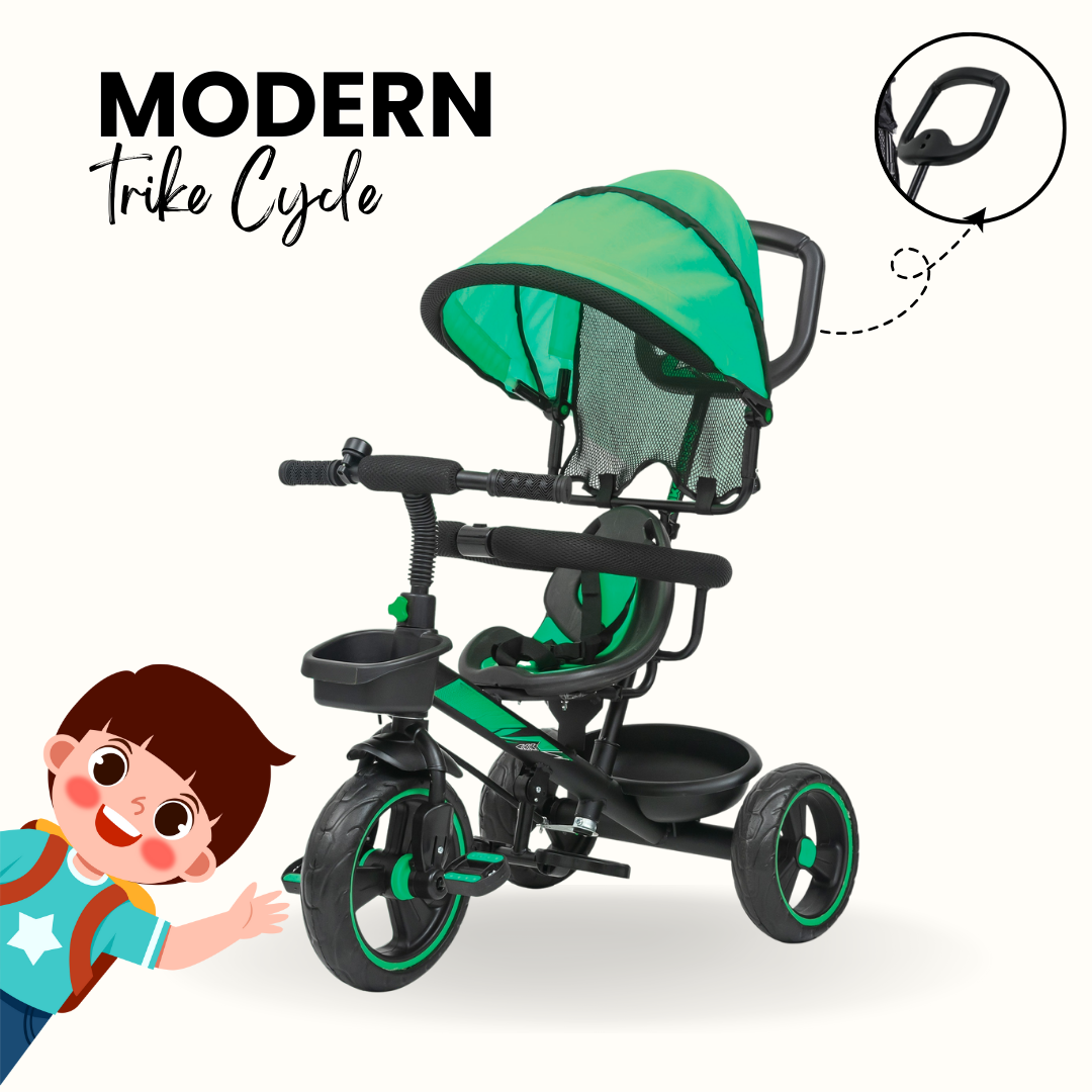 Keppz 4-in-1 Baby Tricycle with Canopy, Push Handle, Safety Harness, and Storage Basket. - Keppz