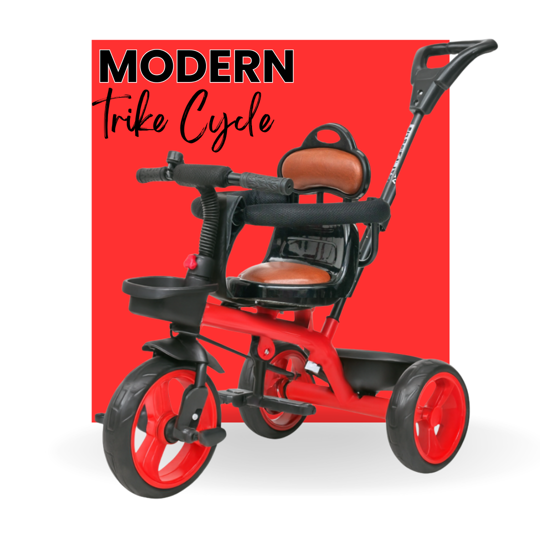 Keppz Baby Tricycle with Push Handle, Leather Seat, Safety Backrest, and Storage Basket  Beige - Keppz