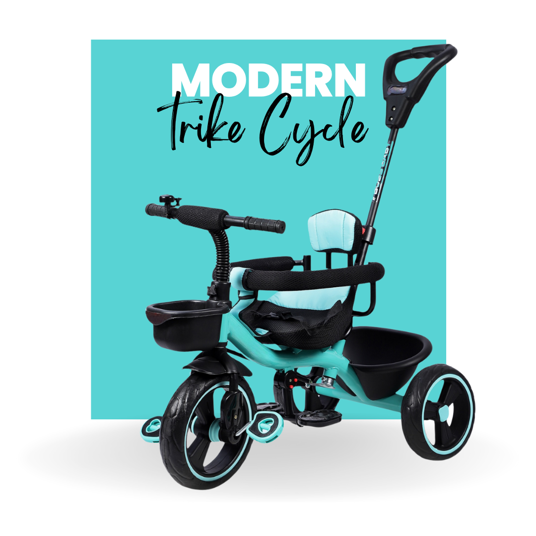 Keppz Cushioned Kids Tricycle with Backrest & Push Handle Baby Trike for 1.5 Years with Storage Basket & Safety Belt - Keppz