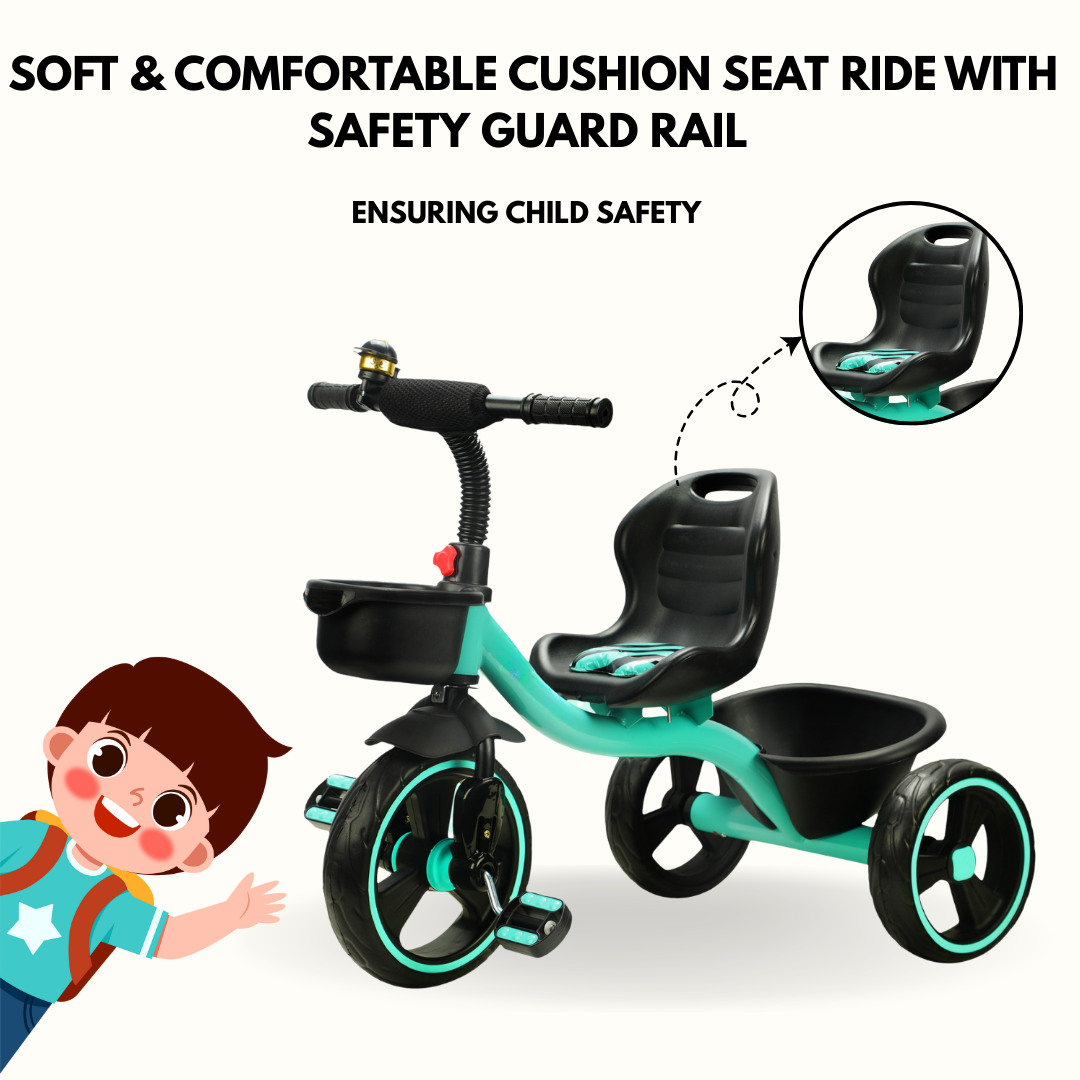Keppz Kids Pedal Tricycle with Bell, Ergonomic Seat, and Rear Storage Basket. - Keppz