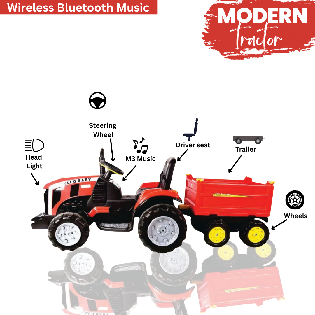 Keppz Kids Ride-On Tractor with Detachable Trailer, Steering Wheel, and Pedal Control. - Keppz