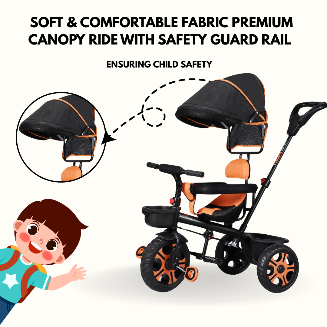 Keppz 4-in-1 Kids Tricycle with Canopy, Safety Harness & Parent Push Handle.