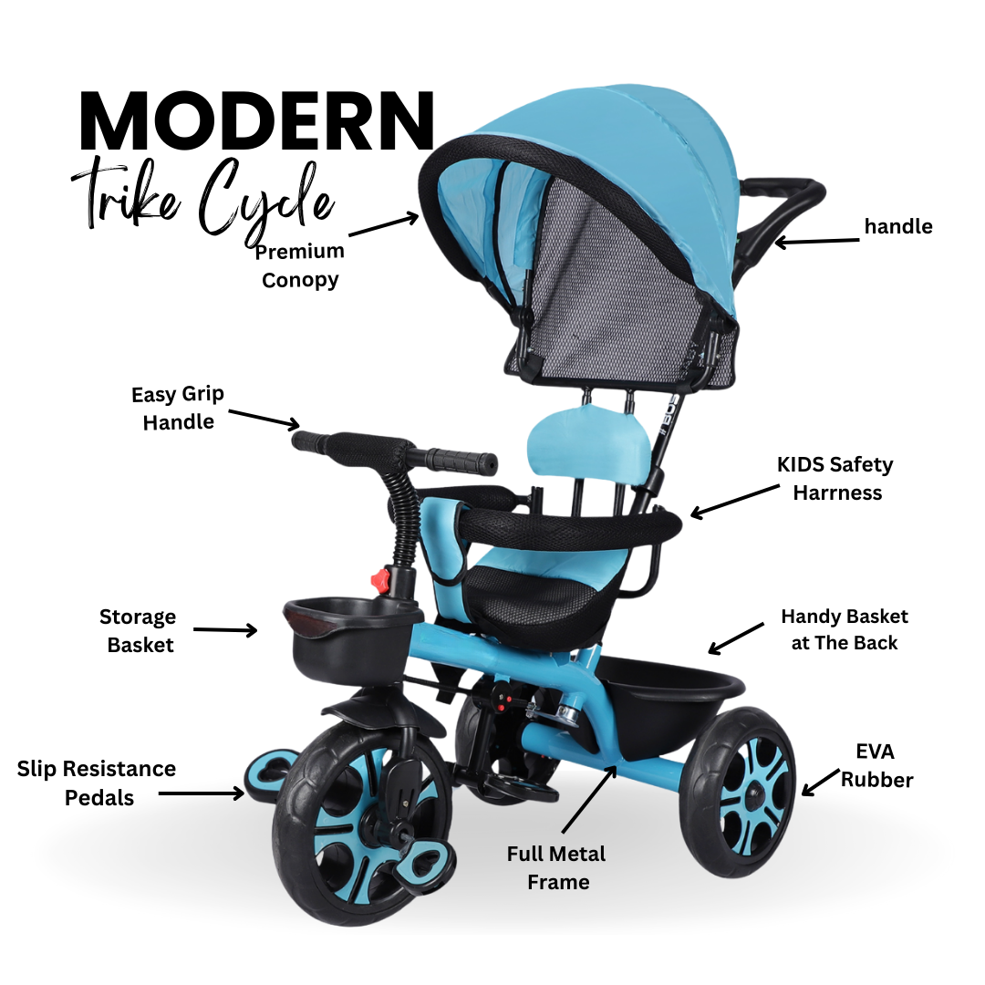 Keppz 4-in-1 Kids Tricycle with Canopy, Safety Harness & Parent Push Handle.