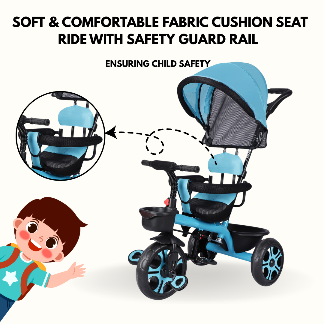 Keppz 4-in-1 Kids Tricycle with Canopy, Safety Harness & Parent Push Handle.