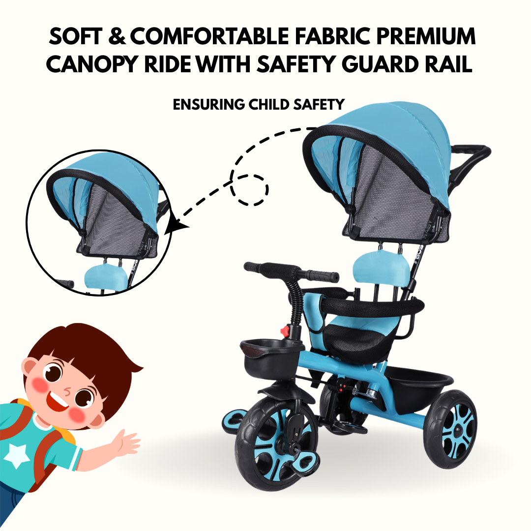 Keppz 4-in-1 Kids Tricycle with Canopy, Safety Harness & Parent Push Handle.