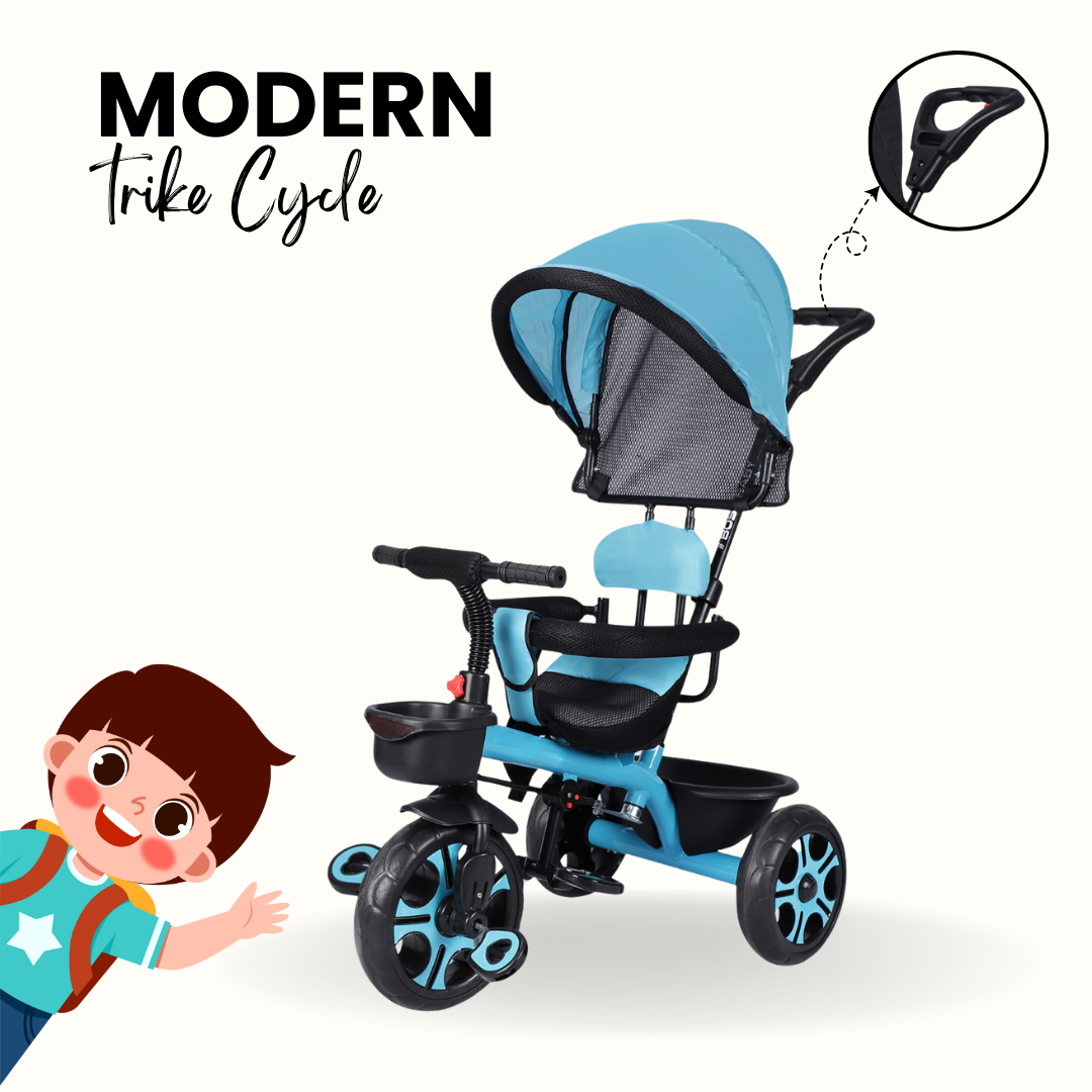 Keppz 4-in-1 Kids Tricycle with Canopy, Safety Harness & Parent Push Handle.