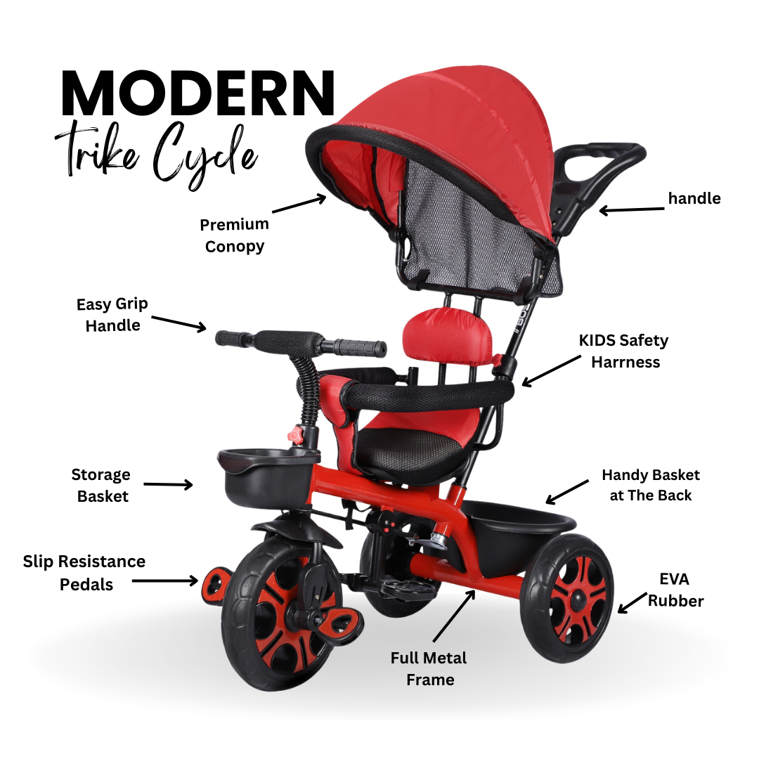 Keppz 4-in-1 Kids Tricycle with Canopy, Safety Harness & Parent Push Handle.