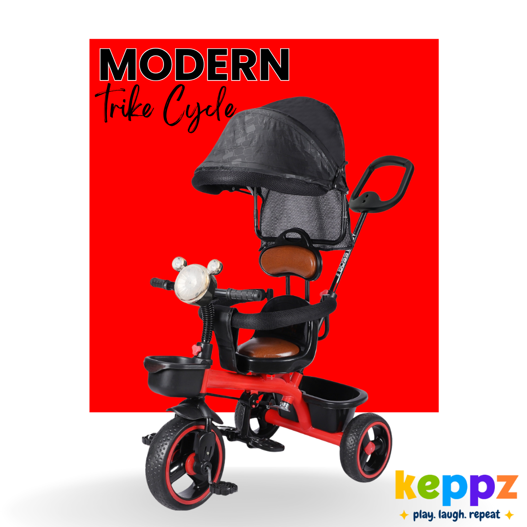 Keppz Premium Kids Tricycle with Canopy & Parent Handle  Foldable Baby Trike for 1.5 Years with Leather Seat & Storage Basket. - Keppz