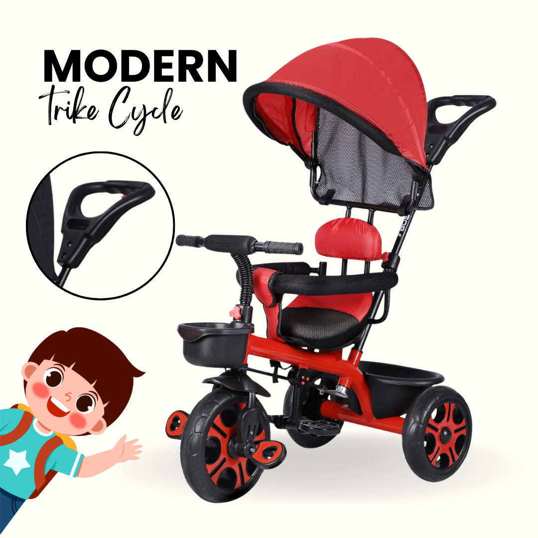 Keppz 4-in-1 Kids Tricycle with Canopy, Safety Harness & Parent Push Handle.