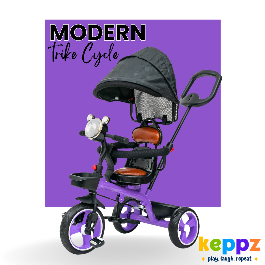 Keppz Premium Kids Tricycle with Canopy & Parent Handle  Foldable Baby Trike for 1.5 Years with Leather Seat & Storage Basket. - Keppz