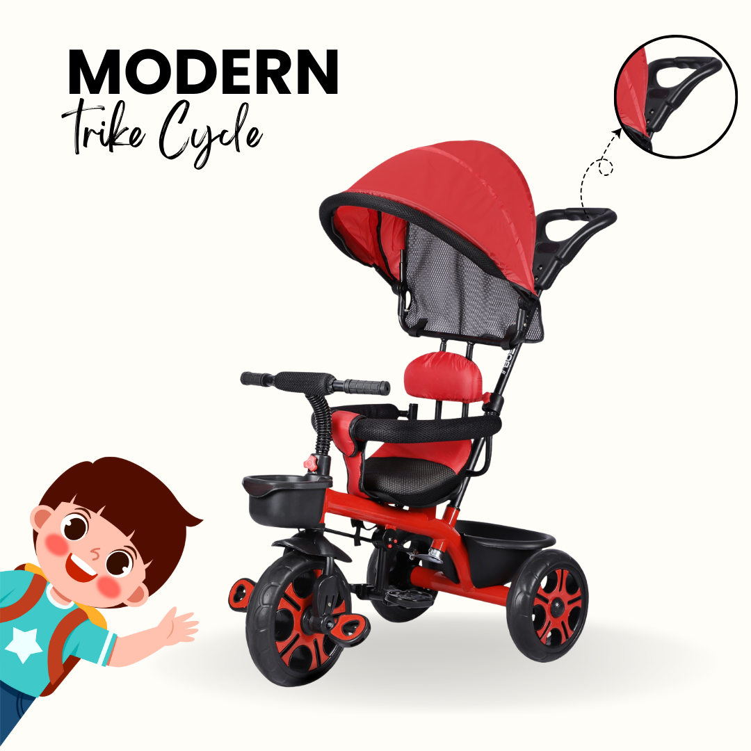 Keppz 4-in-1 Kids Tricycle with Canopy, Safety Harness & Parent Push Handle.