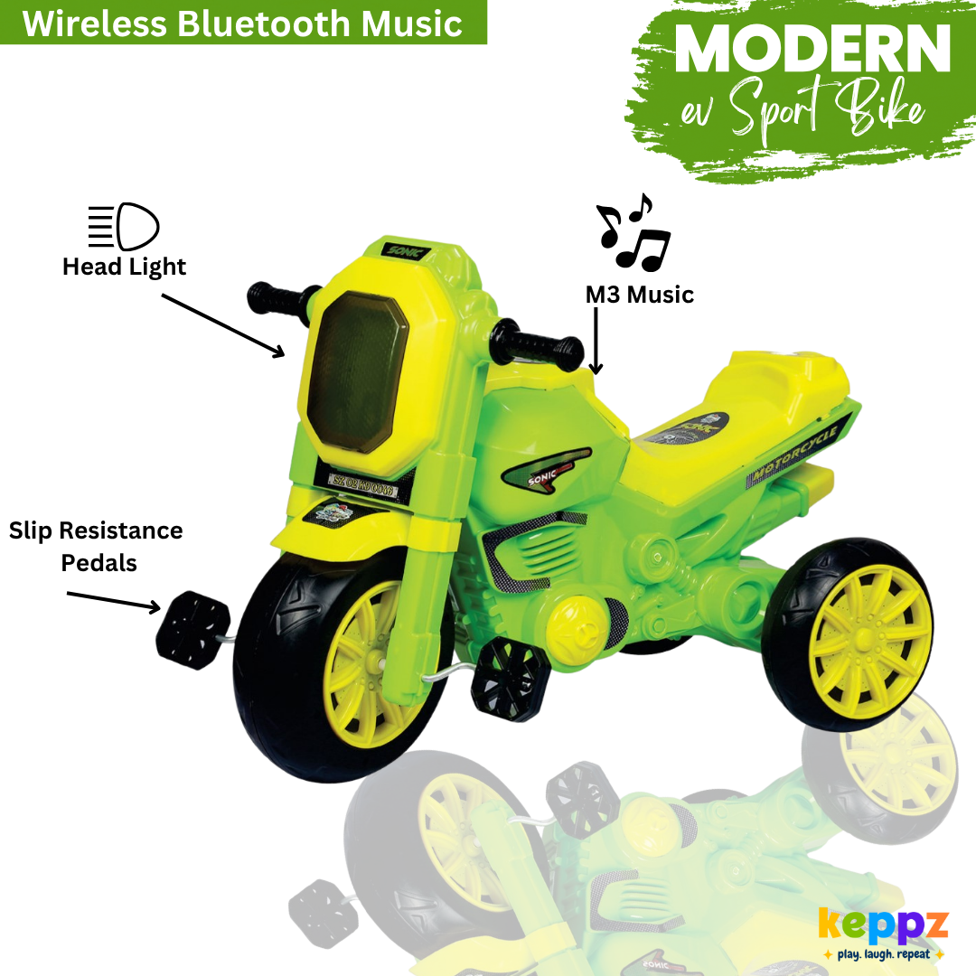 Keppz Sonic Style Ride-On Motorcycle Tricycle with Pedals for Kids. - Keppz