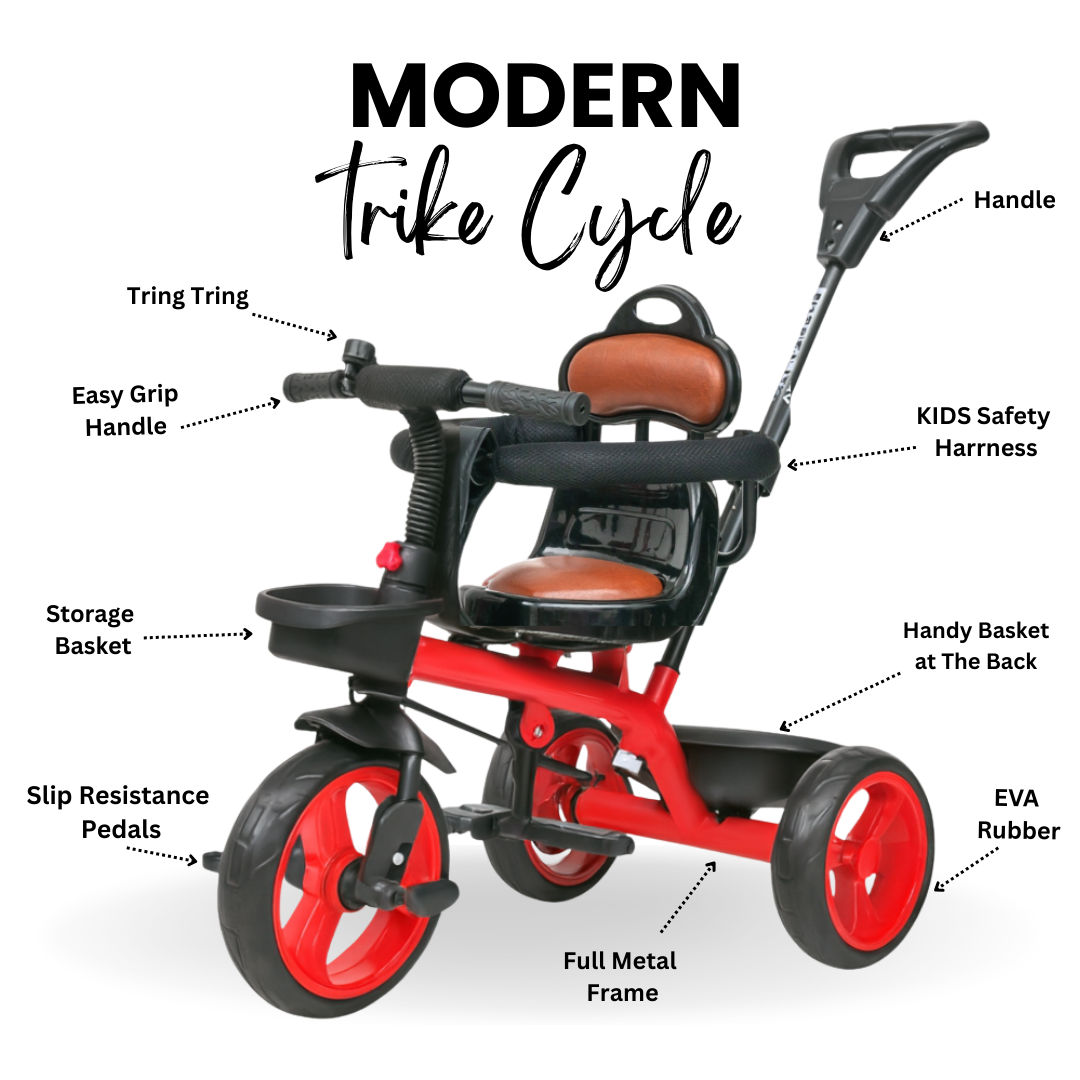 Keppz Baby Tricycle with Push Handle, Safety Backrest, and Storage Basket