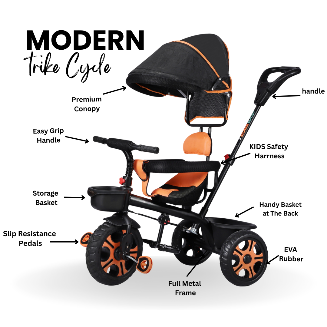 Keppz 4-in-1 Kids Tricycle with Canopy, Safety Harness & Parent Push Handle.