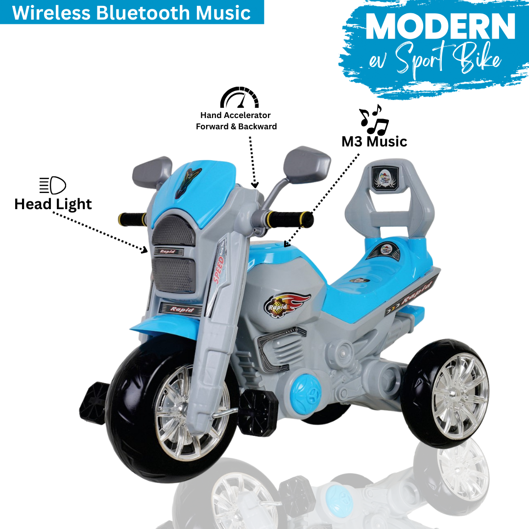 Keppz Rapid Ride-On Battery Operated 3-Wheel Bike for Kids Electric Motorcycle Toy with Lights & Music.