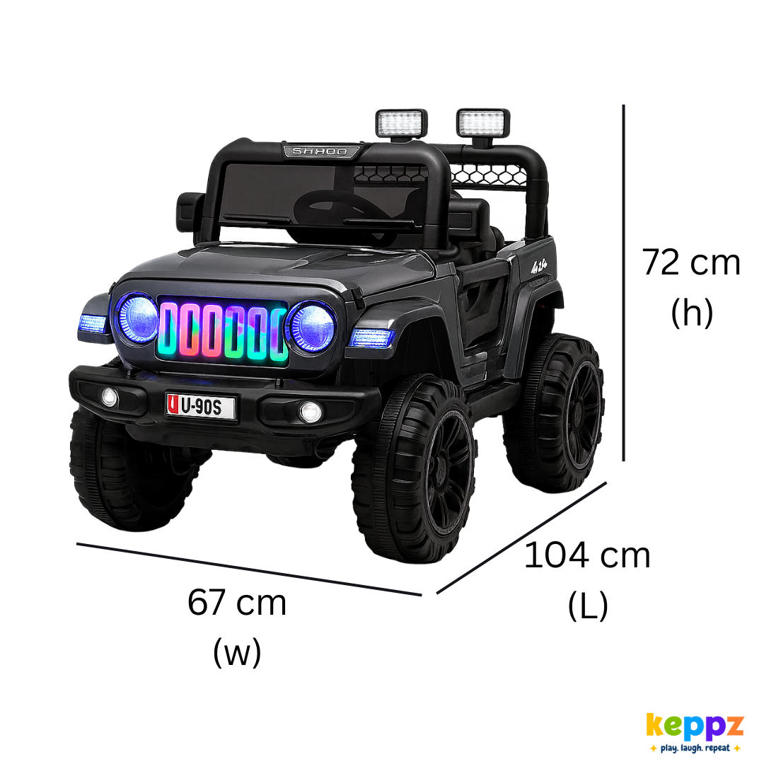 Keepz, Kids Electric Ride-On Jeep 4x4 with Music, Lights & Remote Control. Rechargeable Battery Powered Toy Car - Keppz
