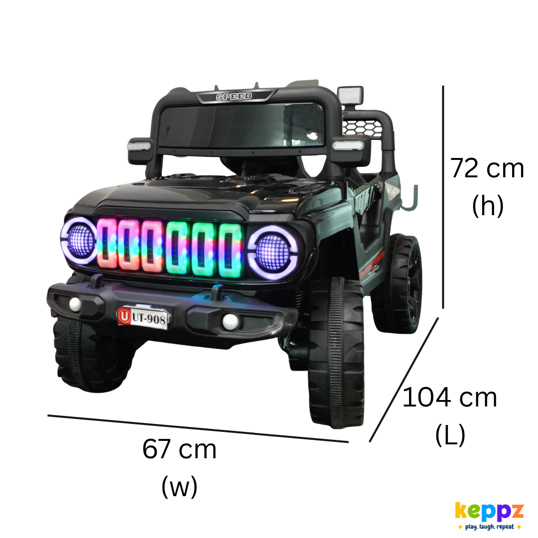 Keepz, Kids Electric Ride-On Jeep 4x4 with Music, Lights & Remote Control. Rechargeable Battery Powered Toy Car - Keppz