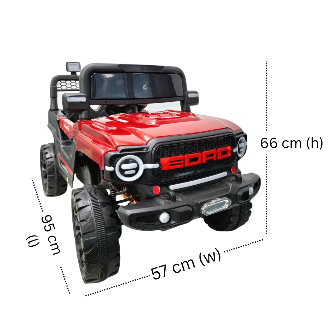 Keppz Red EORD Electric Ride-On Jeep for Kids  Dual Motor, LED Lights, Music System.