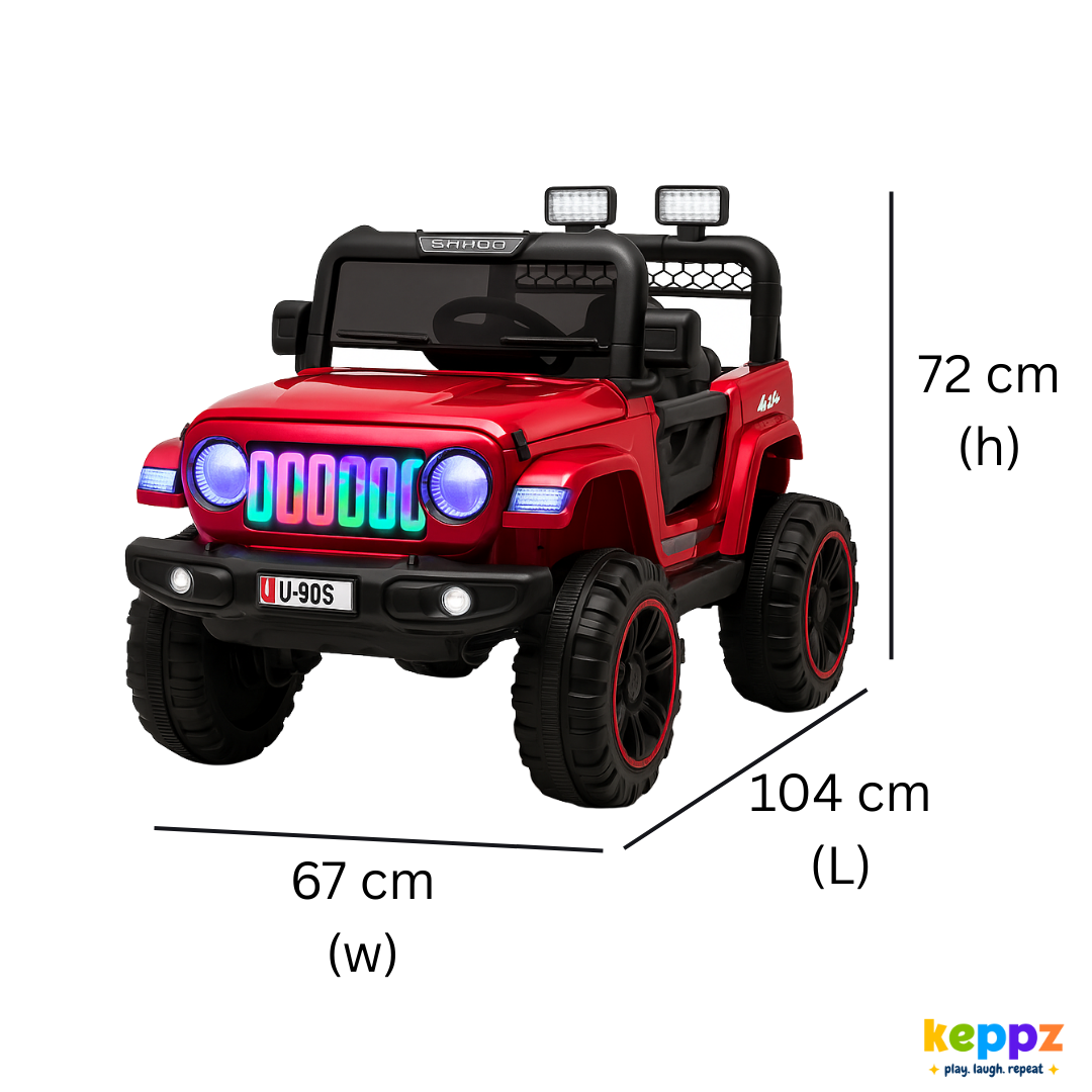 Keepz, Kids Electric Ride-On Jeep 4x4 with Music, Lights & Remote Control. Rechargeable Battery Powered Toy Car - Keppz
