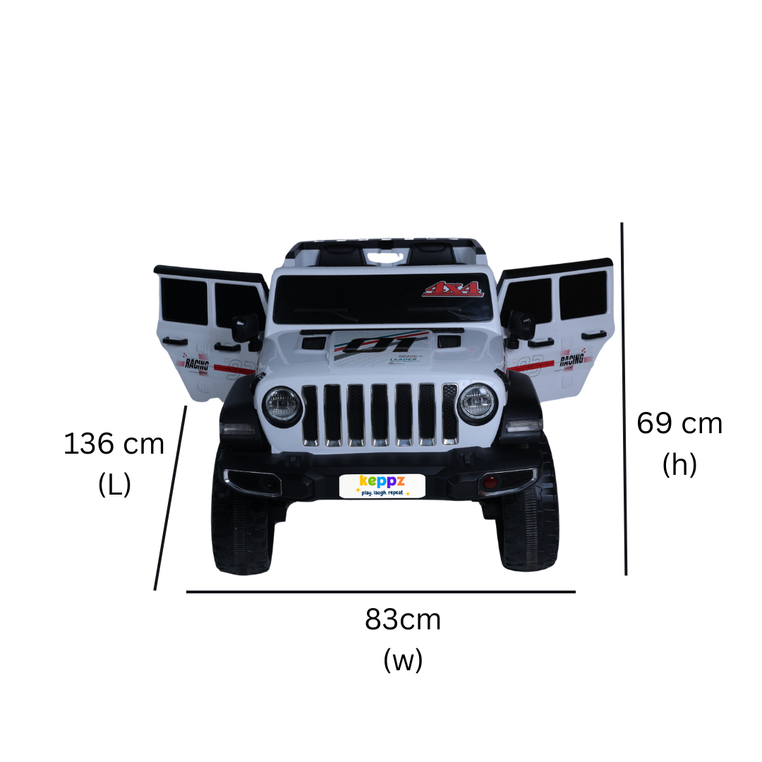 Keppz Battery Operated Jeep Style Ride-On Car with Double Doors, Remote Control & Music. - Keppz