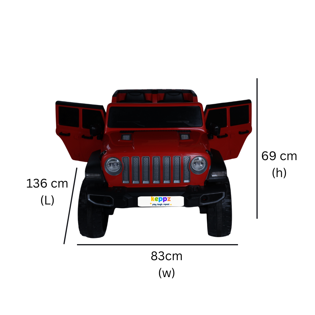 Keppz Battery Operated Jeep Style Ride-On Car with Double Doors, Remote Control & Music. - Keppz