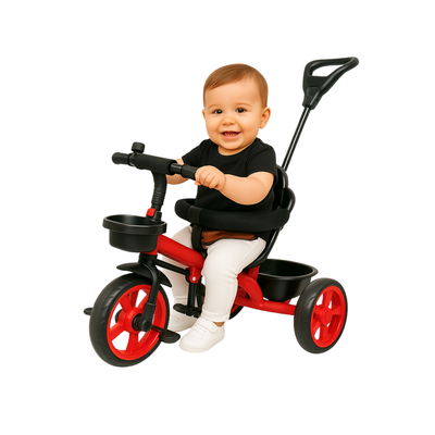 Keppz Baby Tricycle with Push Handle, Safety Backrest, and Storage Basket