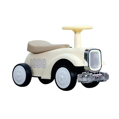 Keppz Vintage Ride-On Push Car for Kids  Classic Cream with Chrome Grille & Smooth Steering.