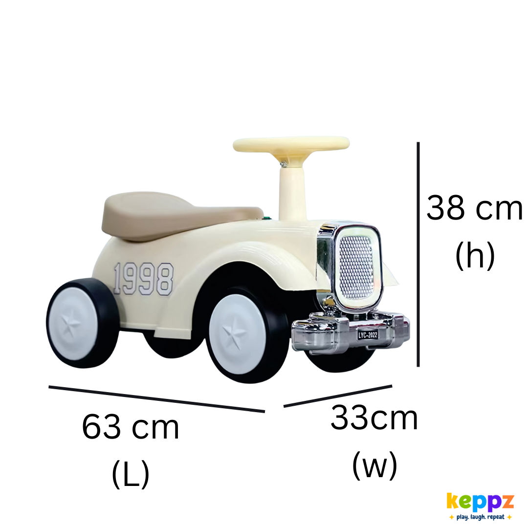 Keppz Vintage Ride-On Push Car for Kids  Classic Cream with Chrome Grille & Smooth Steering. - Keppz