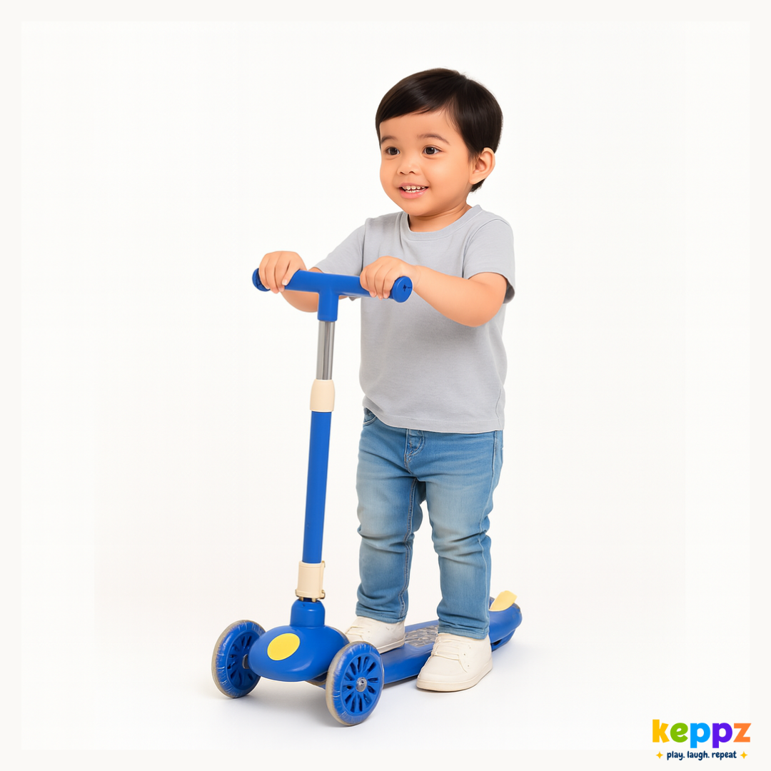 Keppz 3-Wheel Kick Scooter for Kids Adjustable Handle & Rear Brake. - Keppz