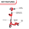 Keppz Red 3-Wheel Kids Scooter with Front Basket, LED Headlight & Adjustable Handle.