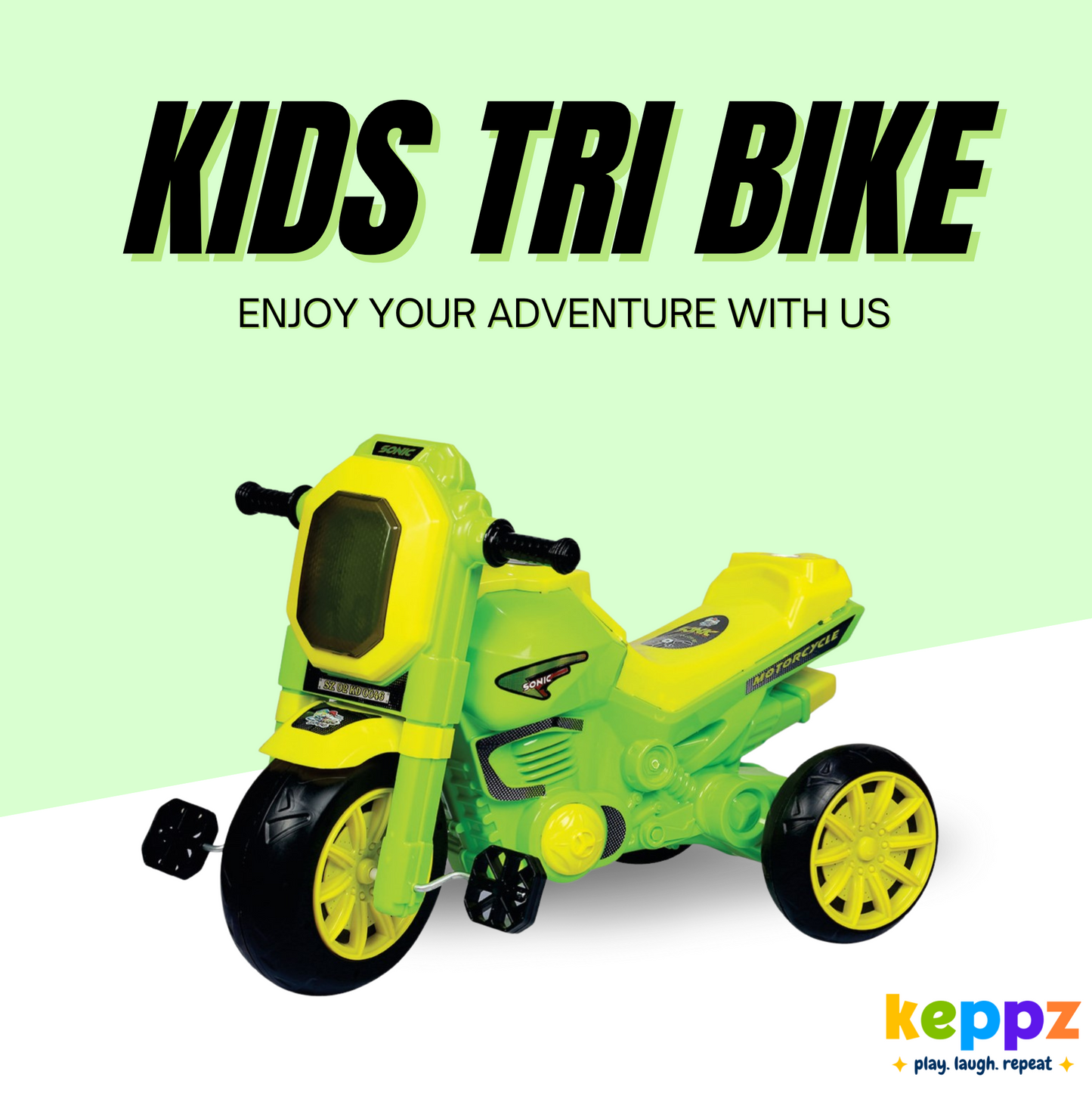 Keppz Sonic Style Ride-On Motorcycle Tricycle with Pedals for Kids. - Keppz