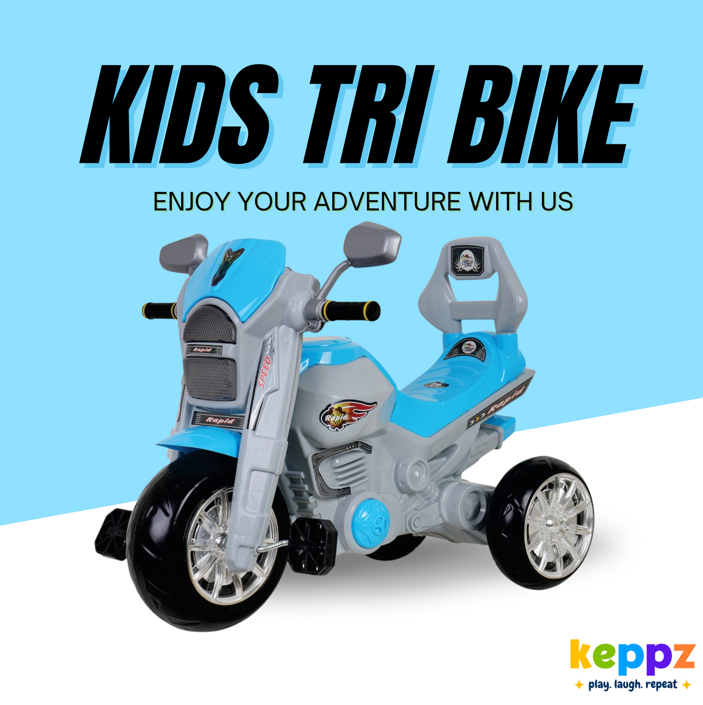 Keppz Rapid Ride-On Battery Operated 3-Wheel Bike for Kids Electric Motorcycle Toy with Lights & Music. - Keppz