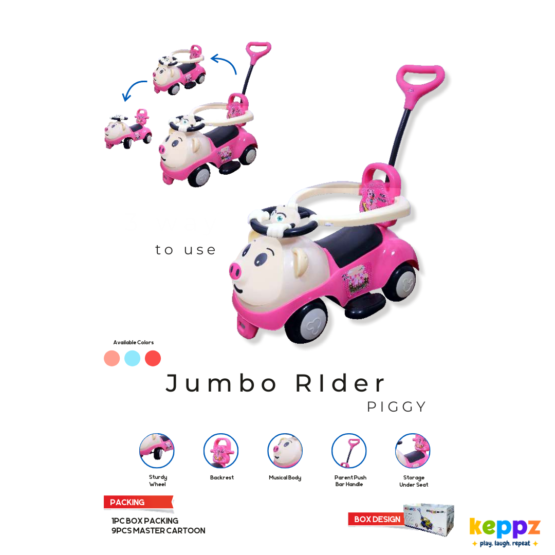 Keppz Piggy Push Ride-On Car for Kids with Handle   & Cream Foot-to-Floor Car with Safety Guard Rail - Keppz