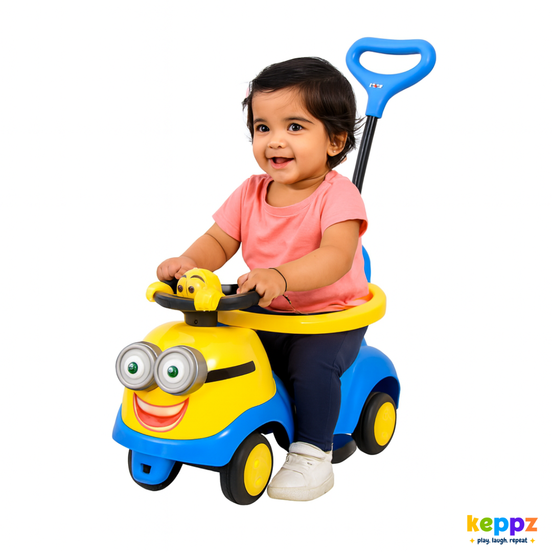Keppz Piggy Push Ride-On Car for Kids with Handle   & Cream Foot-to-Floor Car with Safety Guard Rail - Keppz