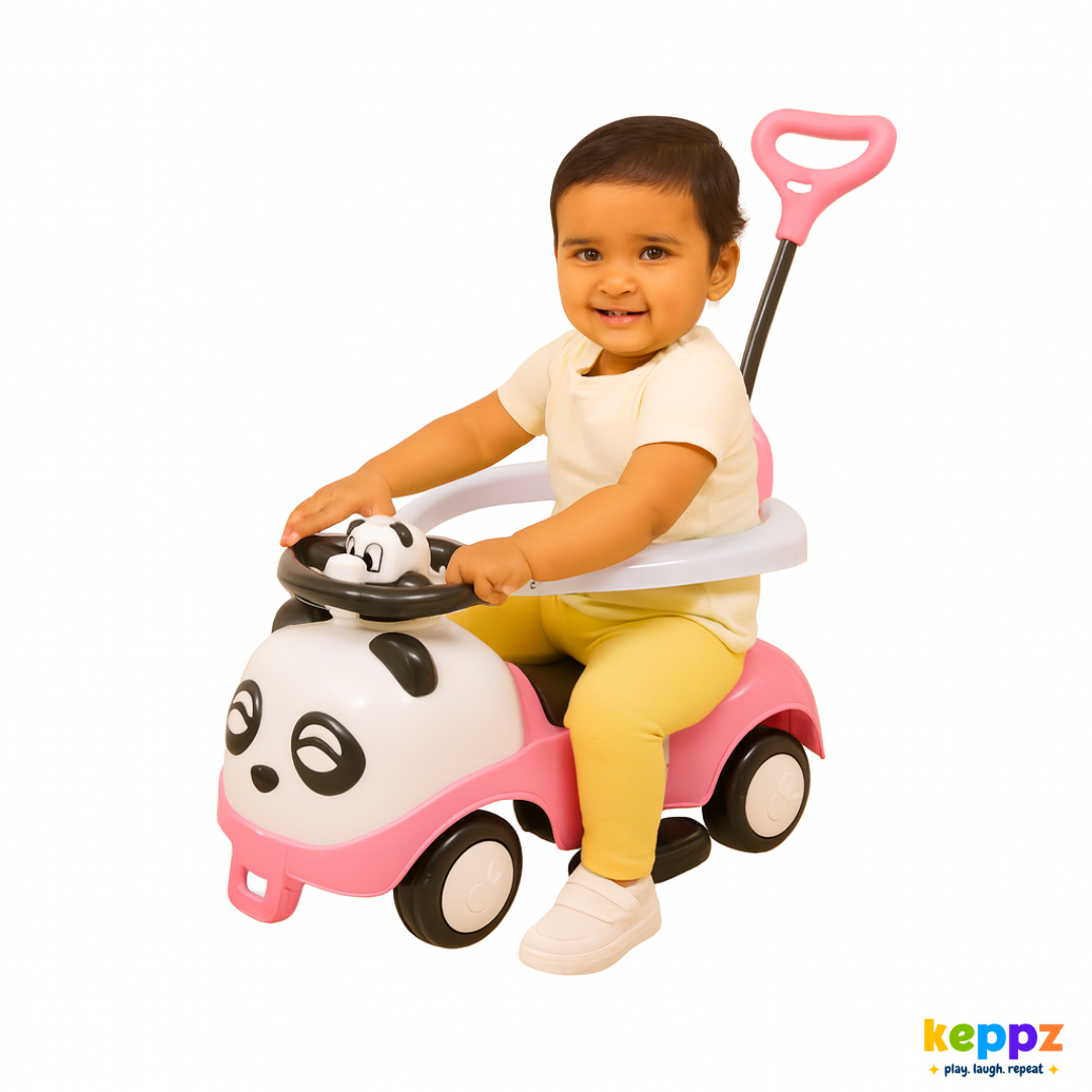 Keppz Piggy Push Ride-On Car for Kids with Handle   & Cream Foot-to-Floor Car with Safety Guard Rail - Keppz