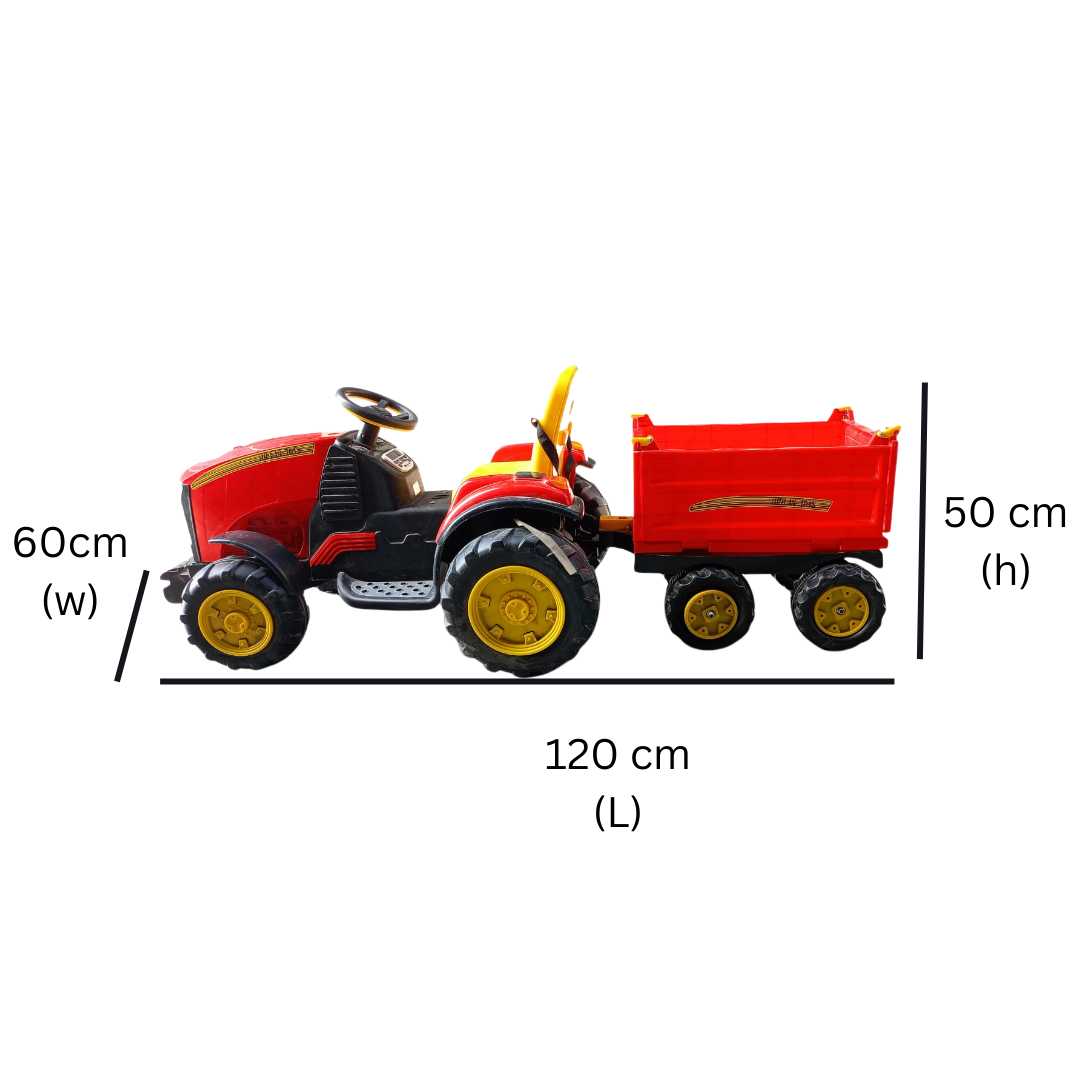 Keppz Kids Ride-On Tractor with Detachable Trailer, Steering Wheel, and Pedal Control. - Keppz