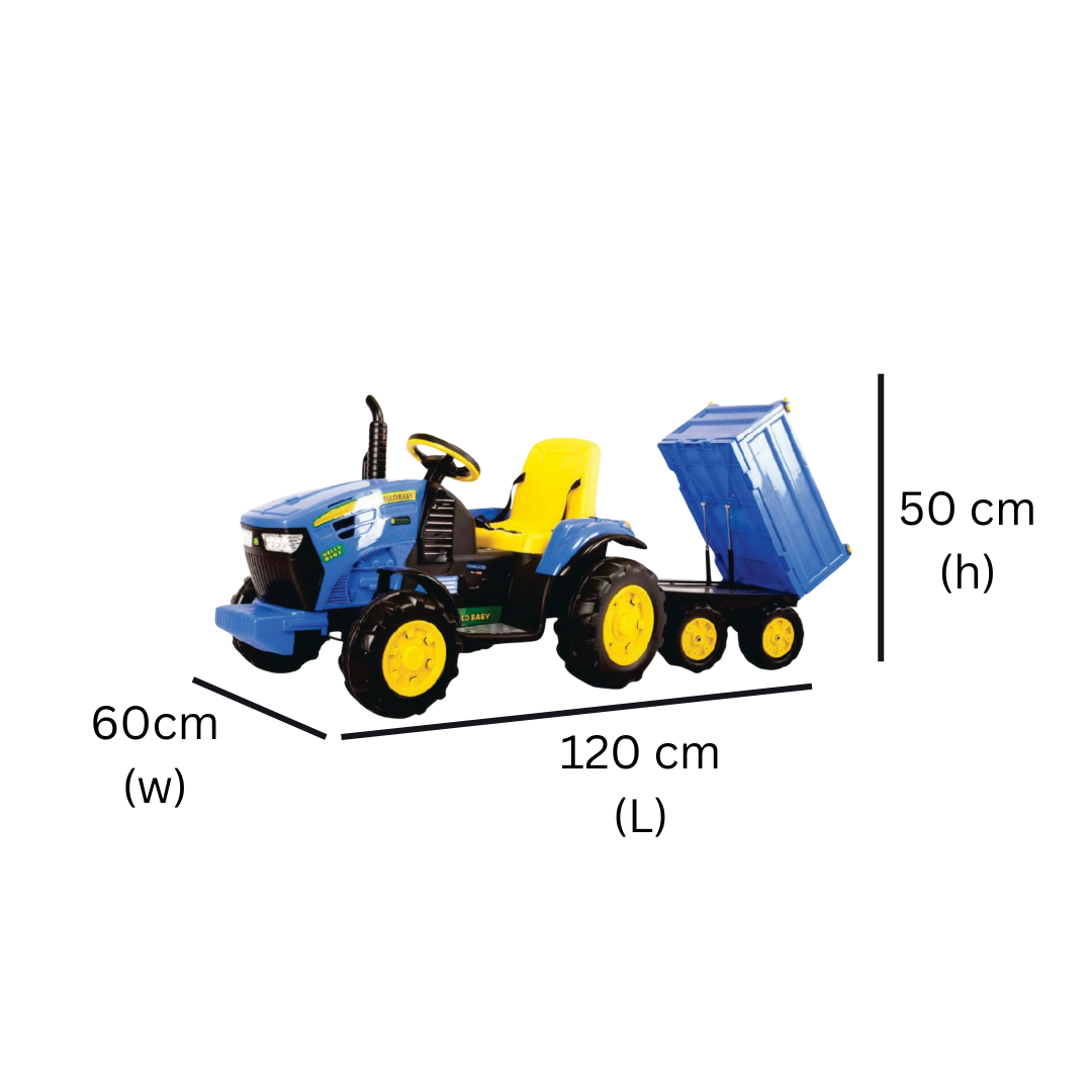 Keppz Kids Ride-On Tractor with Detachable Trailer, Steering Wheel, and Pedal Control. - Keppz