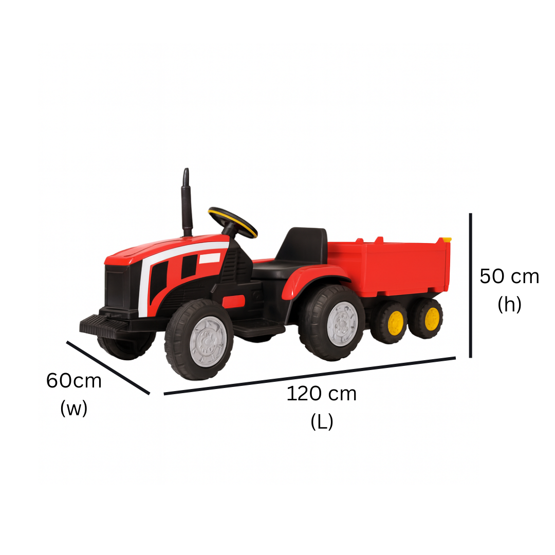 Keppz Kids Ride-On Tractor with Detachable Trailer, Steering Wheel, and Pedal Control. - Keppz