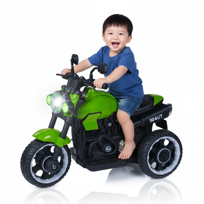 Keppz Modern EV Sport Bike for Kids with Bluetooth Music, Headlights, and Hand Accelerator.