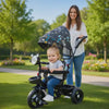 Keppz 4-in-1 Baby Tricycle with Headlight, Canopy, Safety Harness, and Push Handle.