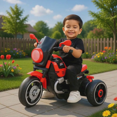 Keppz Battery Operated Ride-On Sports Bike for Kids  Red Trike with Lights & Music.