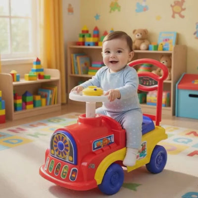 Keppz Kids Engine Ride-On Toy with Steering Wheel, Music & Backrest Handle.