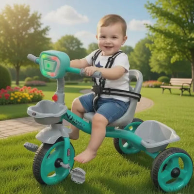 Keppz Baby Tricycle with LED Handle, Safety Belt, Storage Baskets & Pedals.