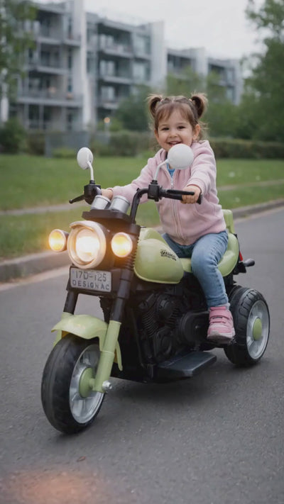 Keppz Vintage Style Battery Operated Ride-On Bike for Kids with Music & Lights.