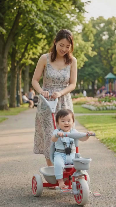 Keppz Compact Kids Tricycle with Push Handle & Seat Belt  Lightweight Baby Trike for 1.5 Years with Storage Basket.