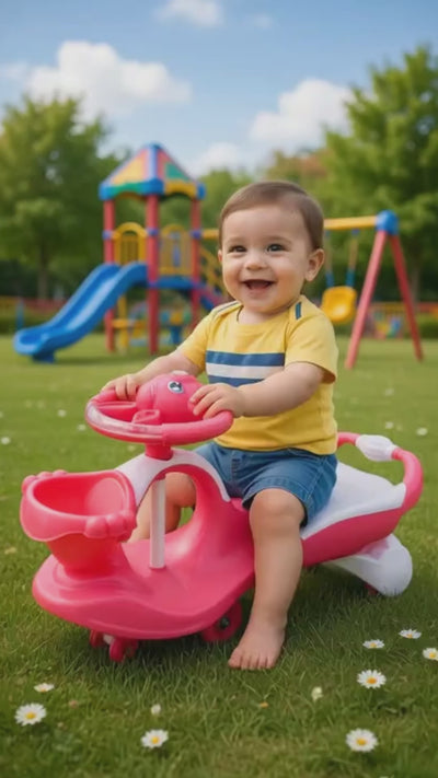Keppz Kids Ride-On Swing Car with Steering Wheel, Storage & Backrest Handle.