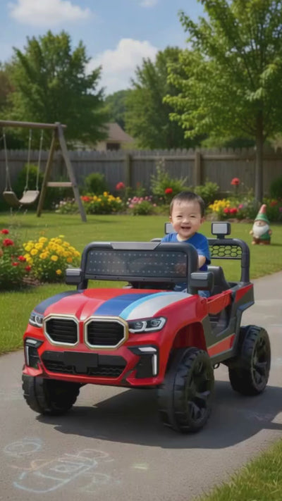 Keppz GX4 4x4 Kids Ride-On Jeep with Parental Remote, LED Lights, and Rechargeable Battery.