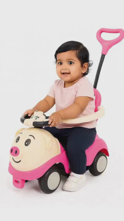 Keppz Piggy Push Ride-On Car for Kids with Handle Foot-to-Floor Car with Safety Guard Rail