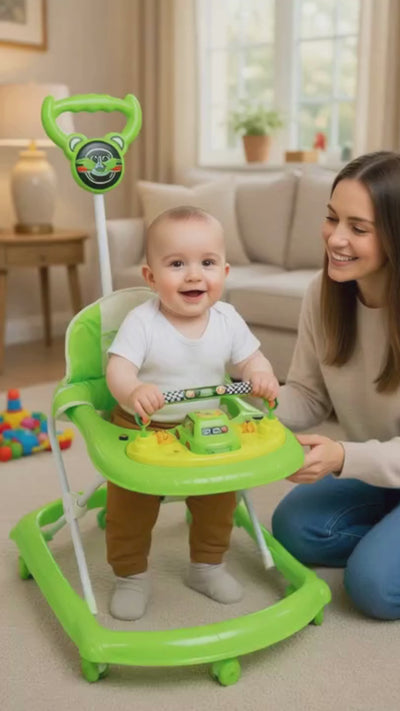 Keppz Baby Walker with Music & Push Handle  Adjustable, Comfortable & Fun Learning Walker (Green).