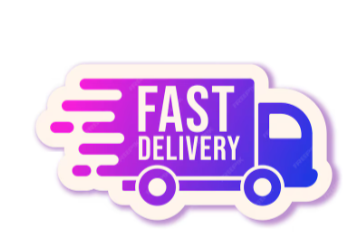 Purple delivery truck icon with 'Fast Delivery' text on a white background